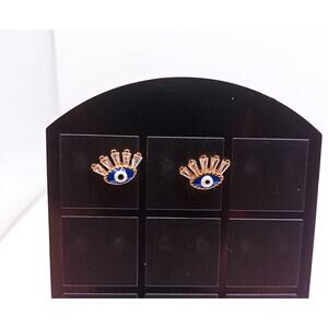 Evil Eye Stud Earrings with CZ Eyelashes Gold Tone Enamel Fashion Jewelry New